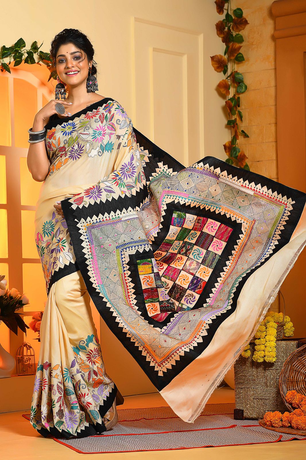 Kantha Stitch Design Digital Print Saree | DG-200