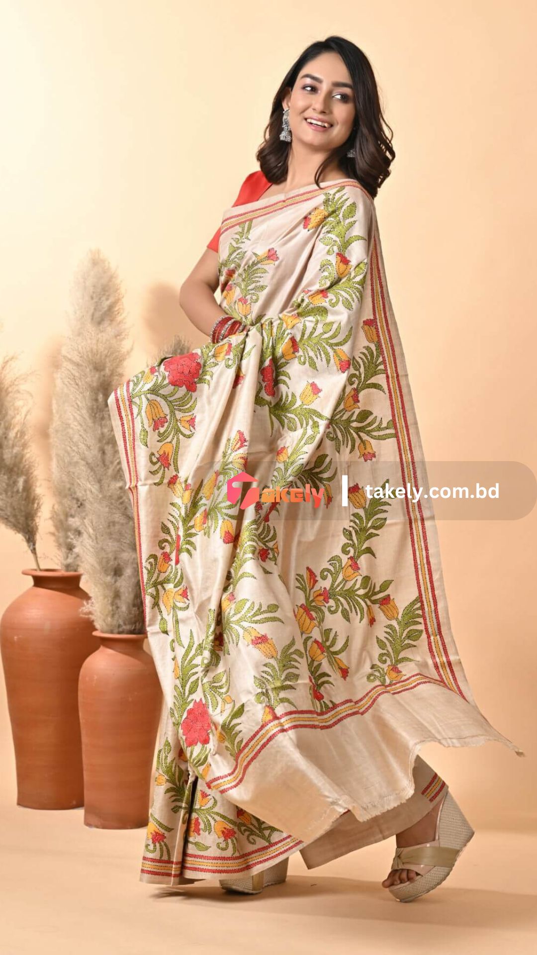 Kantha Stitch Design Digital Print Saree | DG-203
