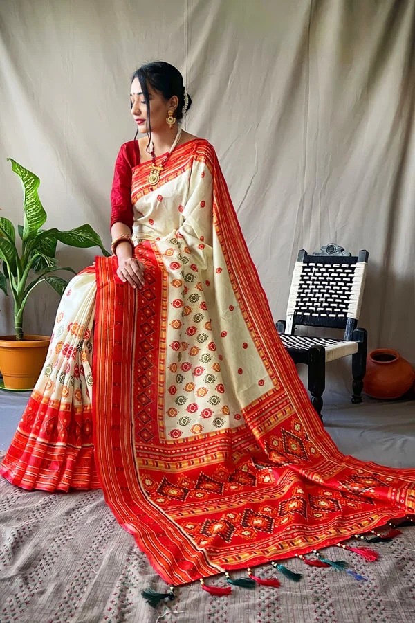 Bengali Red and white saree for Durga puja I DG-209