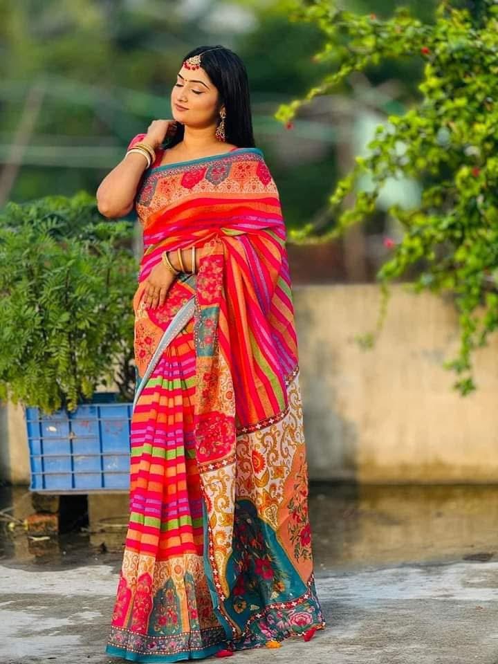 Multicolor Design Takely Digital Print Saree