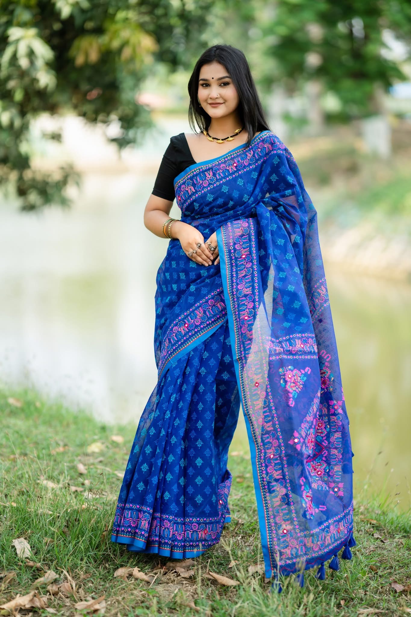Kath Block And Embroidery Saree With Mirror Work | BLS-07