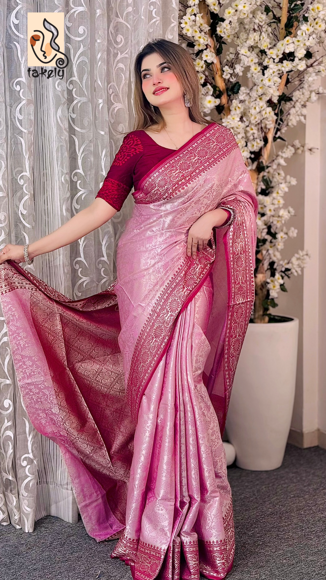 কাঞ্চিপুরম কাতান শাড়ি ব্লাউজ পিস সহ।PKS-03