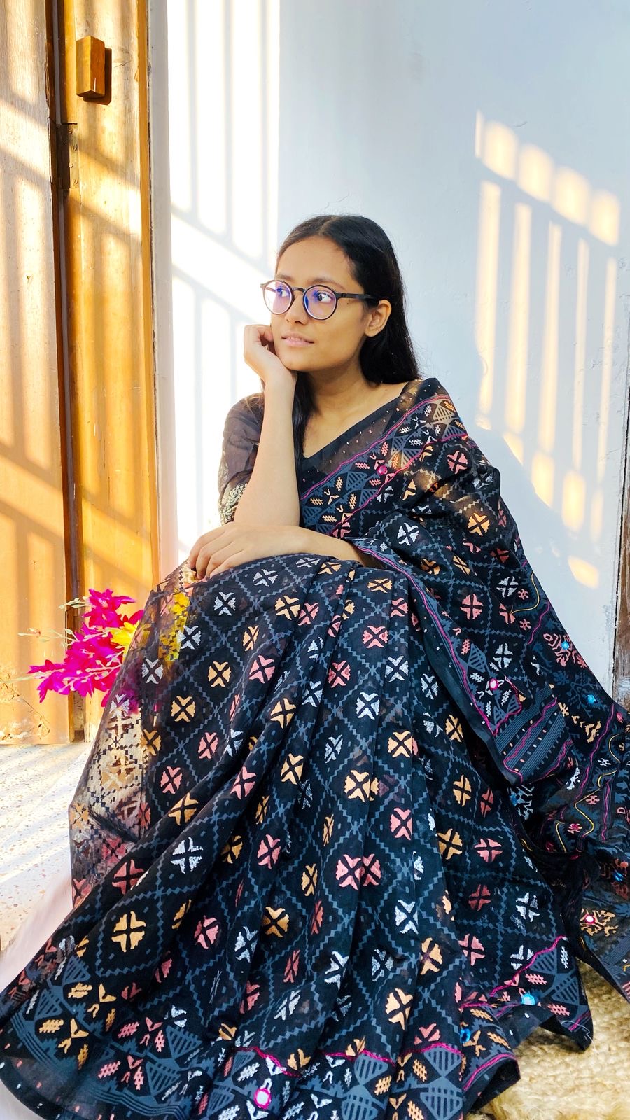Hand Block Print With Mirror Work Saree | BLS-10