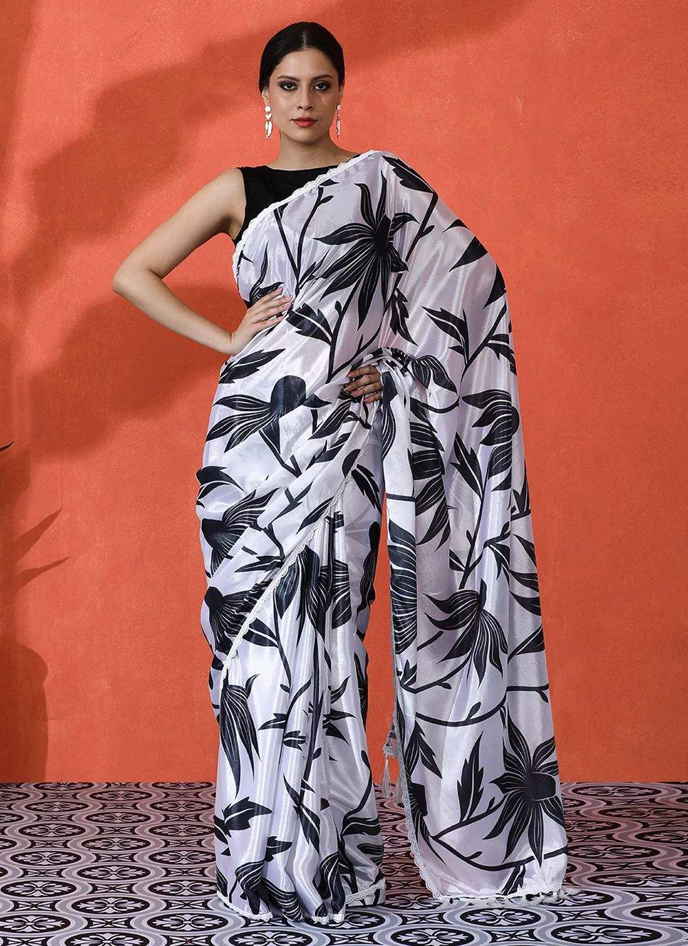 Digital Printed Satin Silk Saree With Blouse Piece | DG-227
