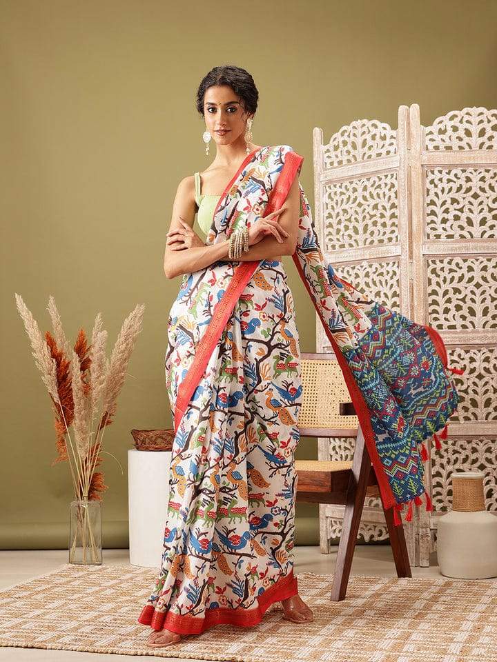 Katan Par Soft Silk Digital Print Saree with Unstitched Blouse Piece | DG-163