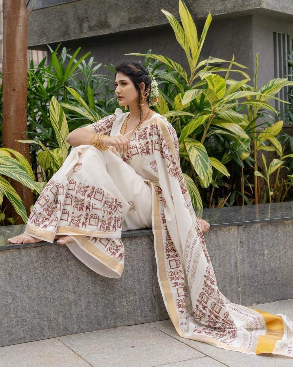 Katan Par Chanderi Silk Digital Printed Saree With Unstitched Blouse Piece | DG-174