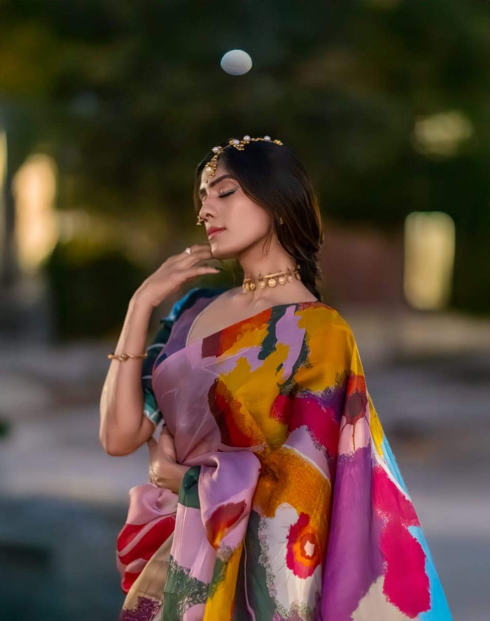Soft Glossy Silk Digital Print Saree With Unstitched Blouse Piece | DG-175