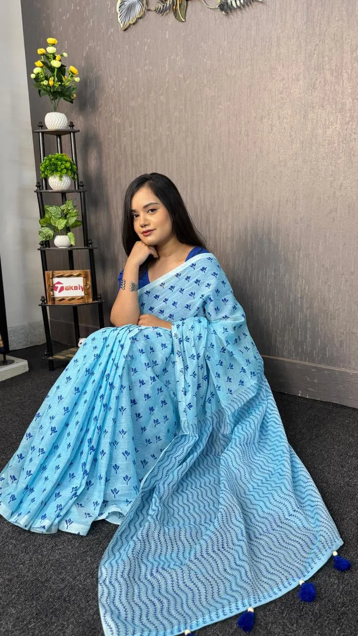 Handloom Cotton Hand block Printed Saree