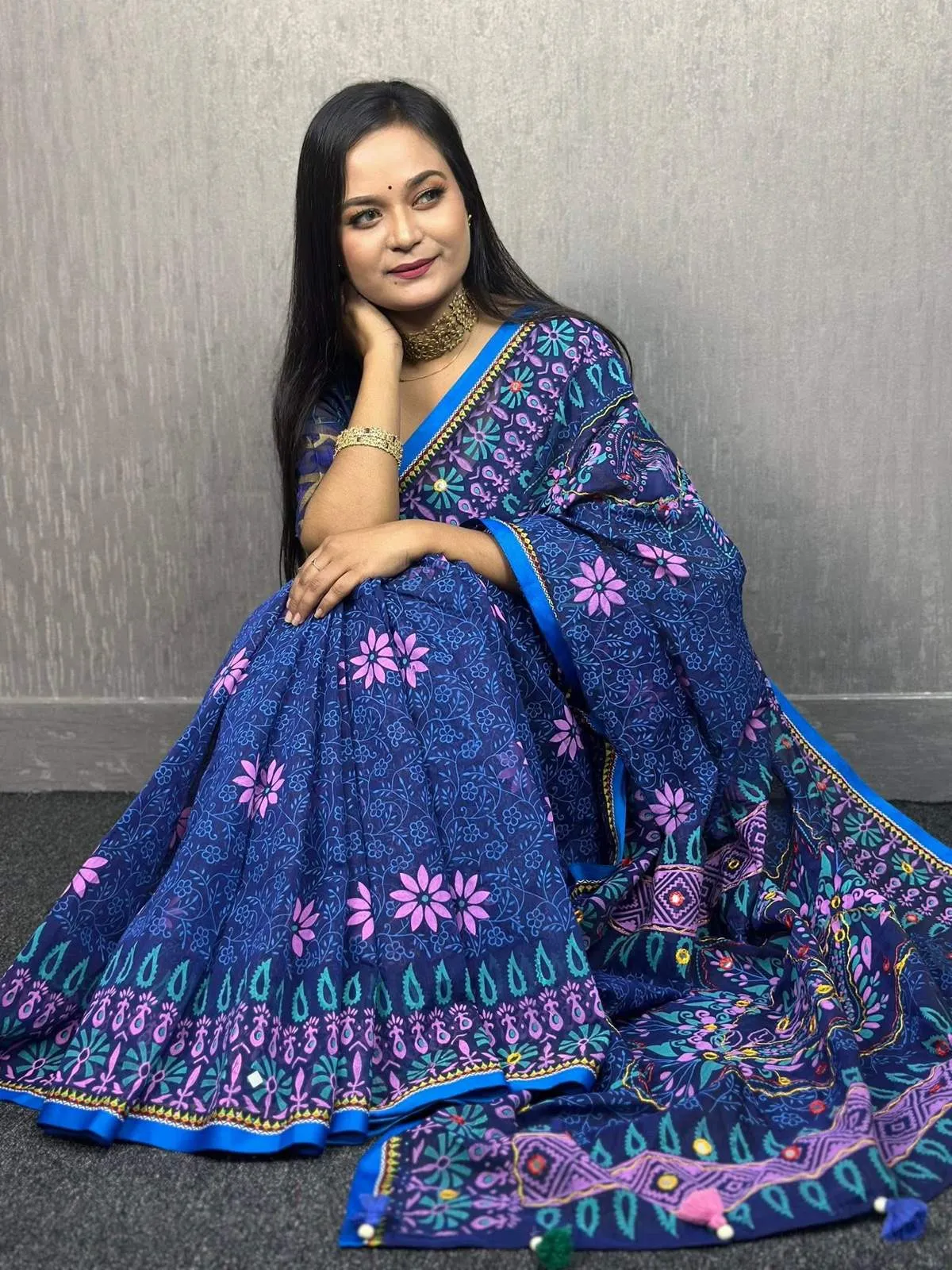 Tangail Mixed Cotton Handblock Saree | TBSS-02