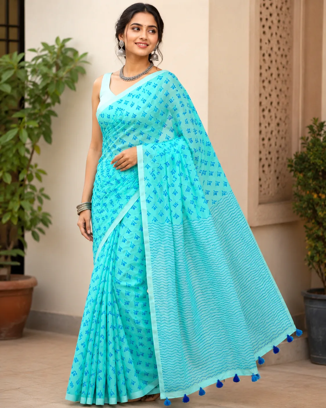 Tangail Mixed Cotton Handblock Saree |