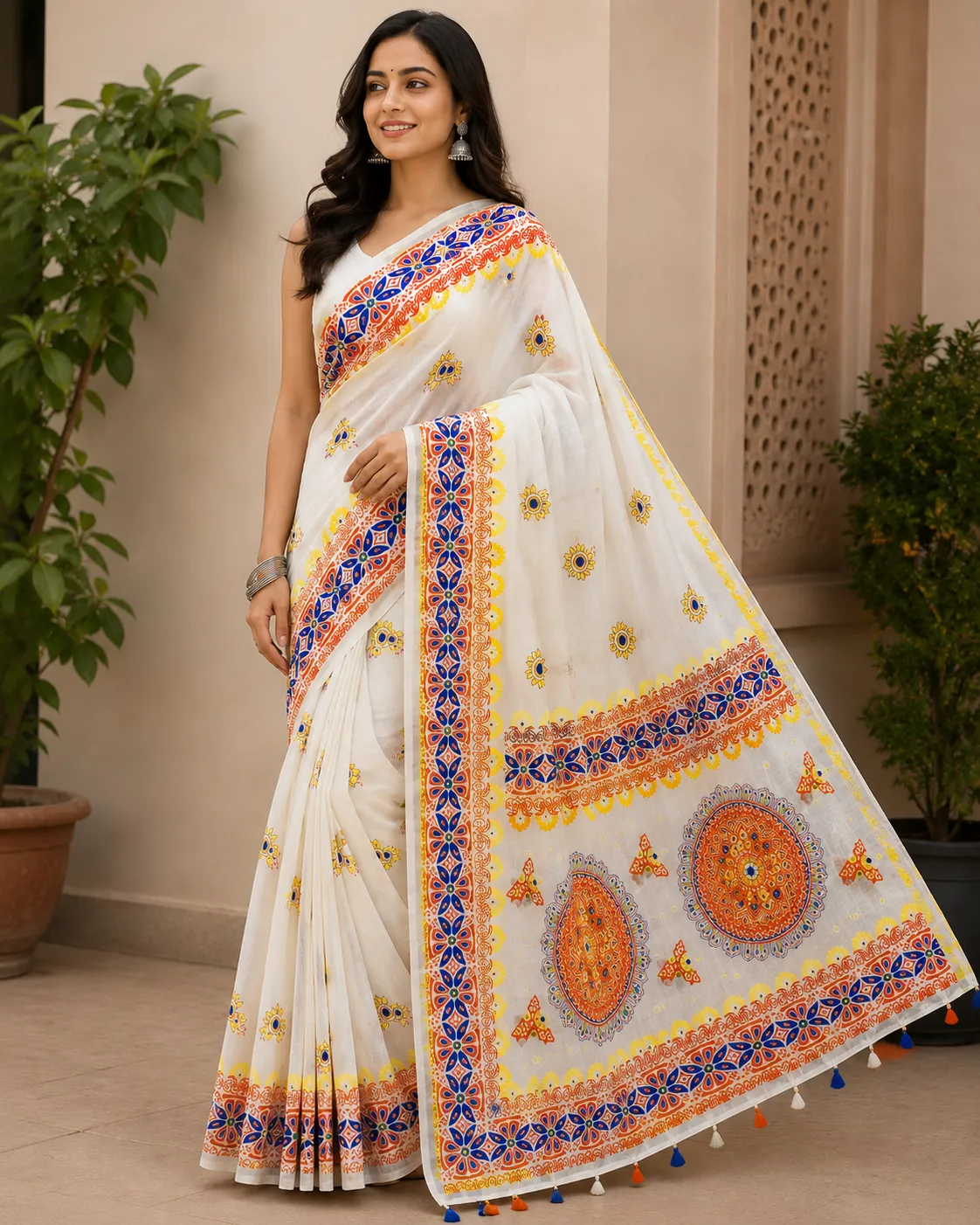 Tangail Mixed Cotton Handblock Saree | TBSS-01