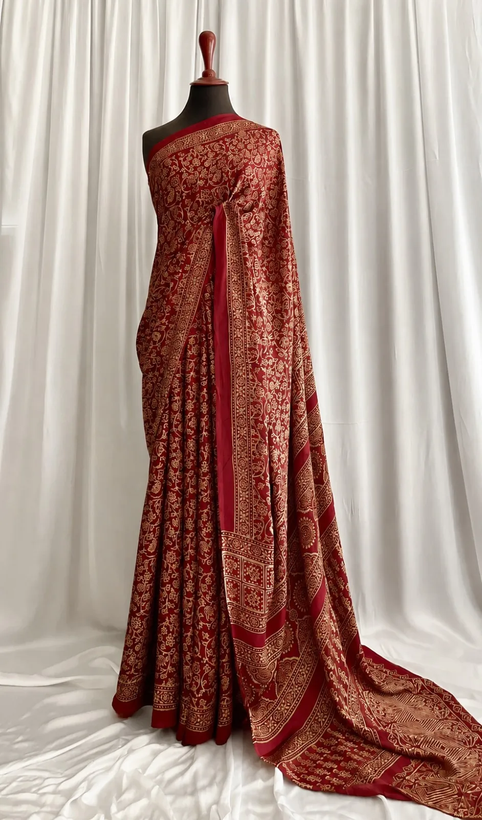 Soft Glossy Silk Ajrakh Design Digital Print Saree