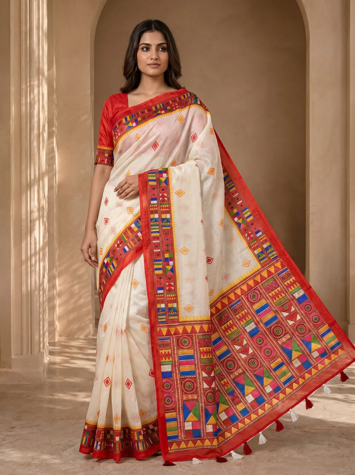 Premium Soft Silk Durga Puja Digital Print Saree