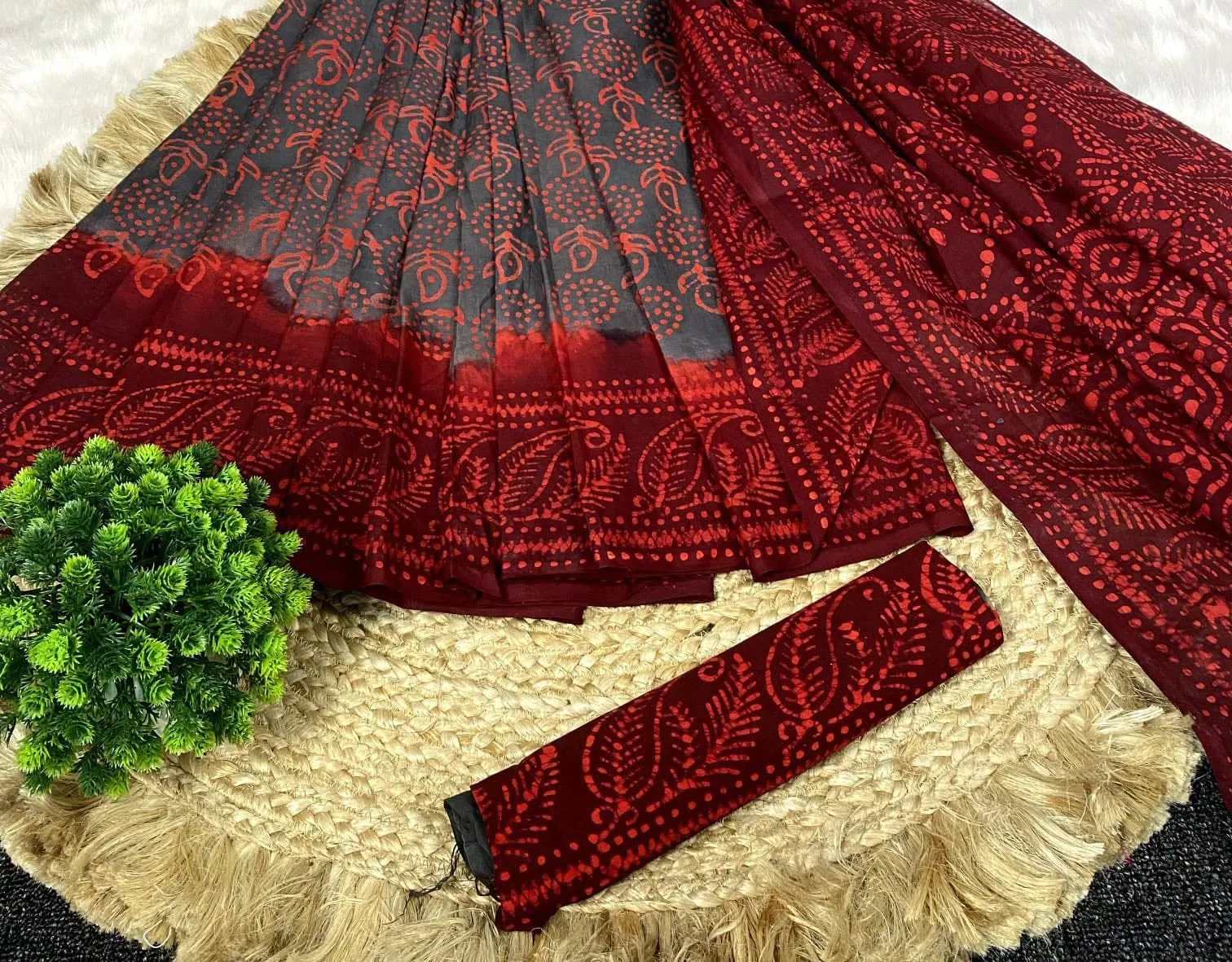 New Silk Batik Design Digital Printed Saree With Blouse Piece