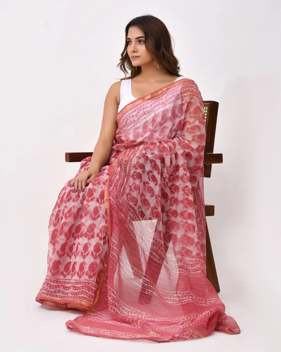 Premium Kota Doria Cotton Block Design Saree