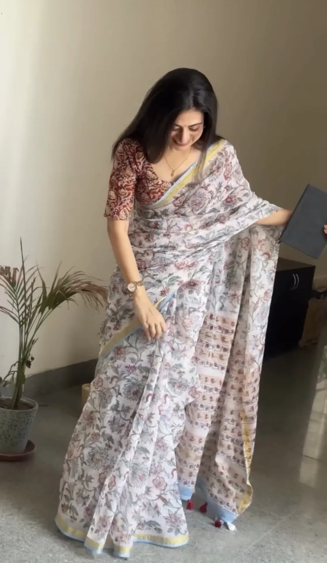 Traditional Block Print Kota Doria Cotton Saree